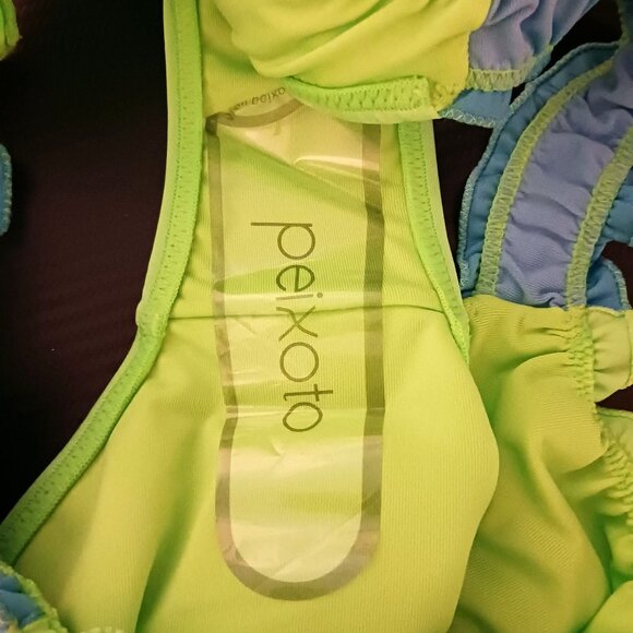 NEW Peixoto Ruffed Hipster Cheeky Bikini Swim Bottoms in Lime Green/Blue‎ Size L - Picture 8 of 14